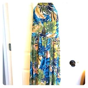 Tropical open back maxi dress with two from slits